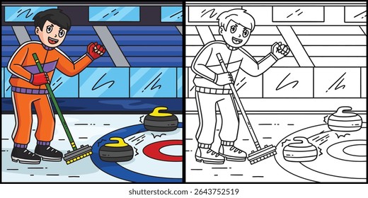 Curling masculino derrubando uma ilustração de pedra 