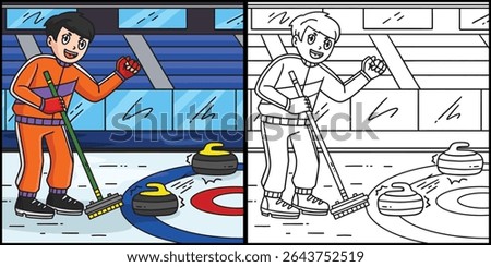Curling Male Knocking Off a Stone Illustration 