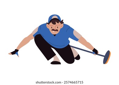 curling player with broom isolated