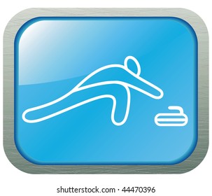 Curling  player  contour  icon. Vector illustration.