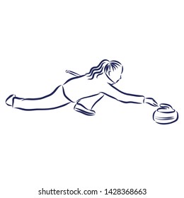 Curling player contour vector illustration 