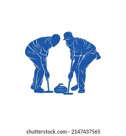 Logo-Design-Vektorgrafik des Curling-Players. Symbol. Vorlagendarstellung