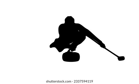 Curling player silhouette, A silhouette of a person playing curling on a white background.