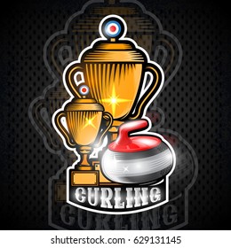 Curling red stone with two cups. Sport logo for any team or championship
