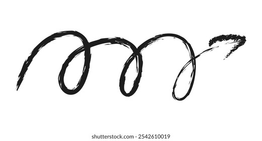 Curling right arrow. Hand drawn charcoal arrow.