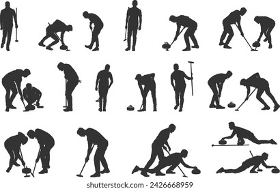 Curling silhouette, Curling players silhouette, Curling sports silhouette, Curling player clipart