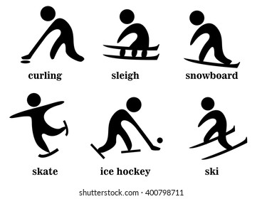 curling, sleigh, snowboard, skate, ice hockey, ski, sport icons