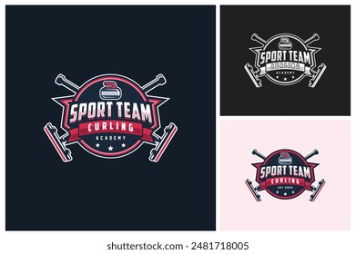 Curling sport badge logos vector illustration, emblems collection and design elements