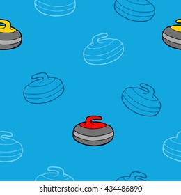 Curling sport stone graphic art blue background seamless pattern illustration vector