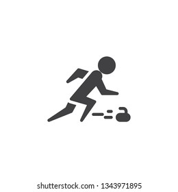 Curling sport vector icon. filled flat sign for mobile concept and web design. Curler athlete with stone glyph icon. Winter sports game symbol, logo illustration. Pixel perfect vector graphics