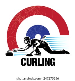 Curling sport. Vector illustration in the engraving style