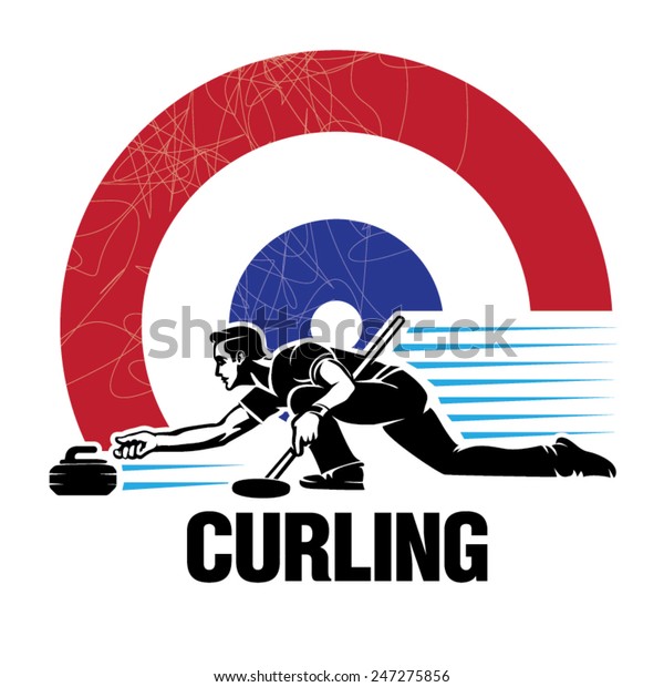 Curling\
sport. Vector illustration in the engraving\
style