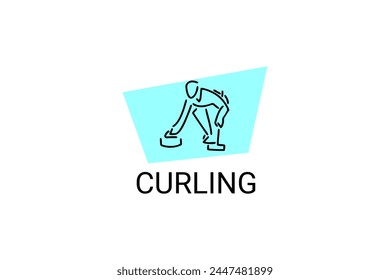 Icono de línea de Vector deportivo de curling. deportista con rizadores, signo de equipo. ilustración de pictograma deportivo