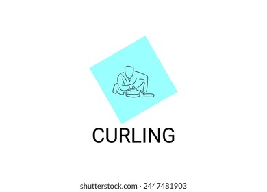 Icono de línea de Vector deportivo de curling. deportista con rizadores, signo de equipo. ilustración de pictograma deportivo