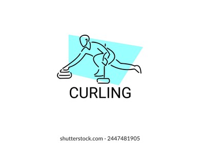 Icono de línea de Vector deportivo de curling. deportista con rizadores, signo de equipo. ilustración de pictograma deportivo