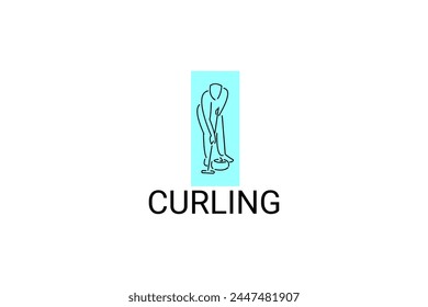 Icono de línea de Vector deportivo de curling. deportista con rizadores, signo de equipo. ilustración de pictograma deportivo