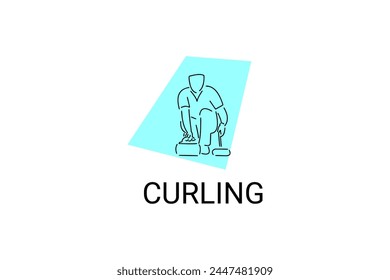 Icono de línea de Vector deportivo de curling. deportista con rizadores, signo de equipo. ilustración de pictograma deportivo