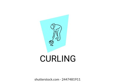 Icono de línea de Vector deportivo de curling. deportista con rizadores, signo de equipo. ilustración de pictograma deportivo