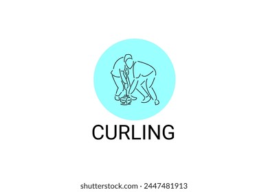 Icono de línea de Vector deportivo de curling. deportista con rizadores, signo de equipo. ilustración de pictograma deportivo