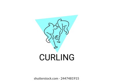 Icono de línea de Vector deportivo de curling. deportista con rizadores, signo de equipo. ilustración de pictograma deportivo