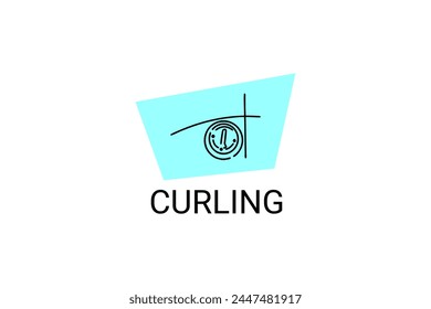 Icono de línea de Vector deportivo de curling. deportista con rizadores, signo de equipo. ilustración de pictograma deportivo