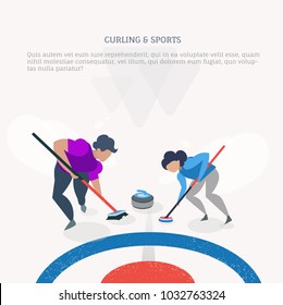 Curling sport winter games. Vector flat design. 