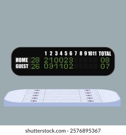 Curling stadium and scoreboard. Curling playground top view. Isolated elements. Vector illustration