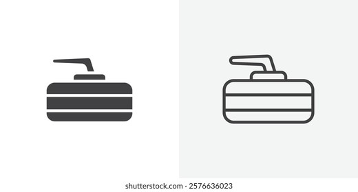 Curling stone icon set in black flat solid and outlined style.