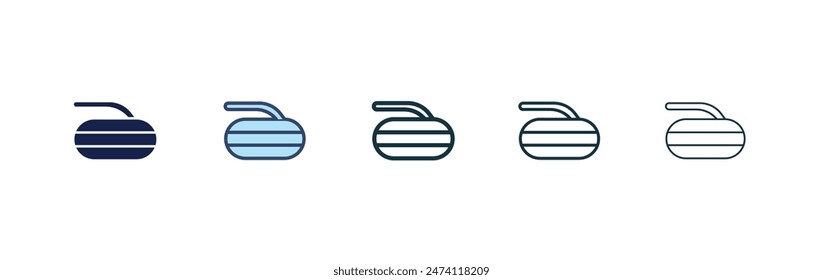 Conjunto de iconos de curling stone. Vector deportivo de curling rock en estilo negro relleno y perfilado.