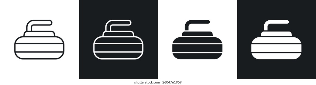 Curling stone icons in flat and linear vector illustration on white background.