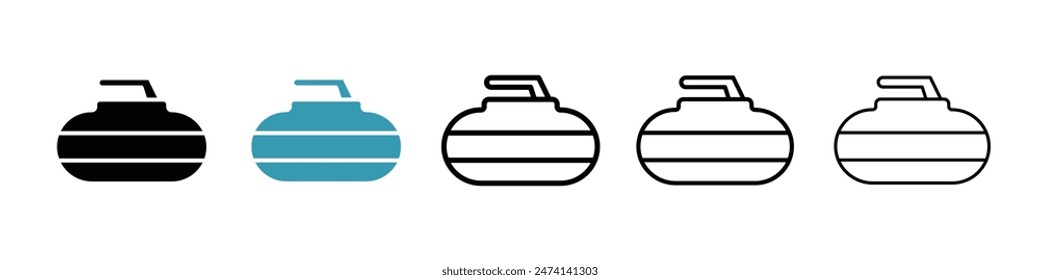 Conjunto de iconos de línea de curling stone. Icono de Vector deportivo de curling rock para diseños de UI.