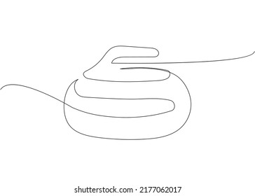 Curling stone, marble one line art. Continuous line drawing of sport, winter, match, sports, activity, rink, game, rock, broom, badge, ice, play.