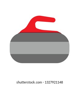 Curling stone red isolated equipment ball sport vector icon. Game winter rock granite handle sphere club silhouette