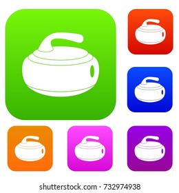 Curling stone set icon color in flat style isolated on white. Collection sings vector illustration