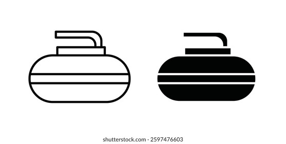 Curling stone vector icon set black filled and outlined style.