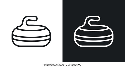 Curling stone vector icon set in black and white color.