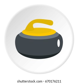 Curling stone with yellow handle icon in flat circle isolated vector illustration for web