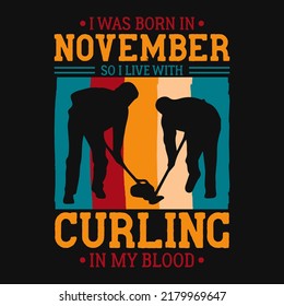 Vector de diseño de camisetas curvadas 
nacido en noviembre de ilustración vintage 