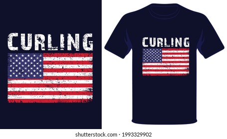 
Curling usa grunge flag t-shirt design