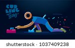Curling. Vector color line icon