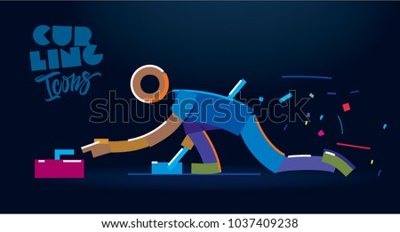 Curling. Vector color line icon
