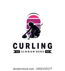 Curling Vector logo design template