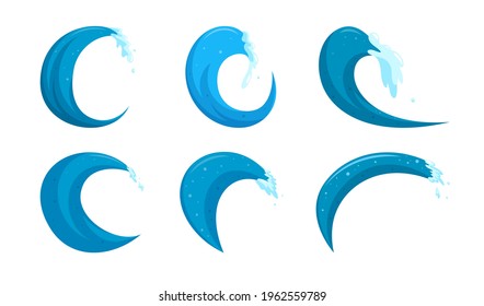 Curling waves clipart. Swiling water barrels. Cartoon vector illustration isolated in white background