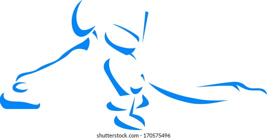 Curling. Winter sports icons in blue isolated on white
