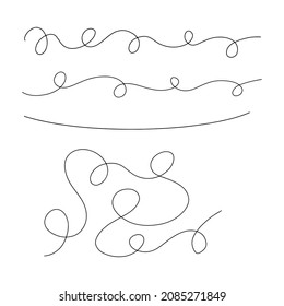 Curls abstract scribble with hand drawn line. Doodle decorative curls, swirls, flourishes and text calligraphy dividers collection. Simple vintage elements isolated on white background for design. 