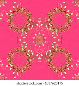 Curls background. Minimalistic geometric design. 1920-30s motifs. Seamless. Luxury vintage illustration. Vector line design. Art Deco Pattern on brown and pink colors.