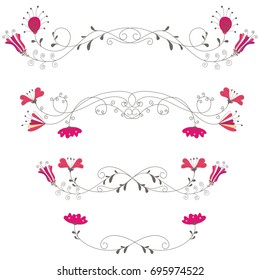 Curls decorated with flowers. Border. Romantic vintage background.
