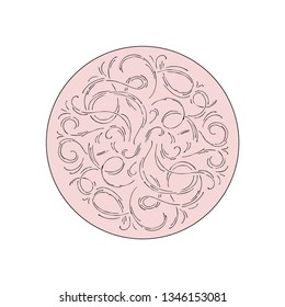 Curls decoration hand drawn frame. Ink sketch abstract pattern. Vector illustration. Digital design element