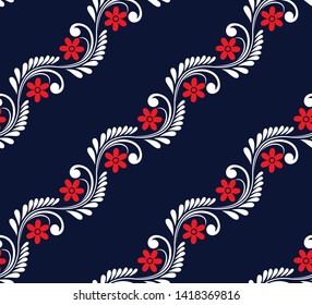 Curls design elements on flower navy background