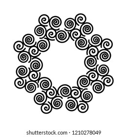 curls of different sizes of black and white illustration with space for text in the Center